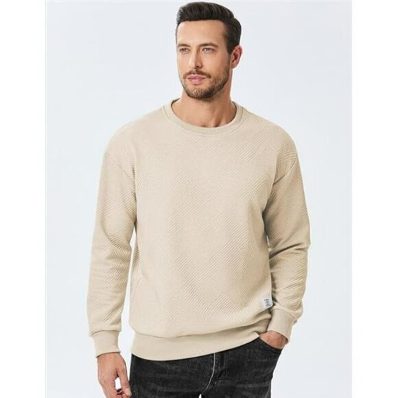 Mens Crewneck Sweatshirt Geometric Texture Long Sleeve Casual Pullover Top - Picture 3 of 6